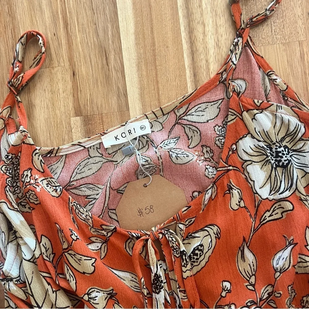 Kori Women’s Burnt Orange Floral Spaghetti Strap Maxi Dress Boho